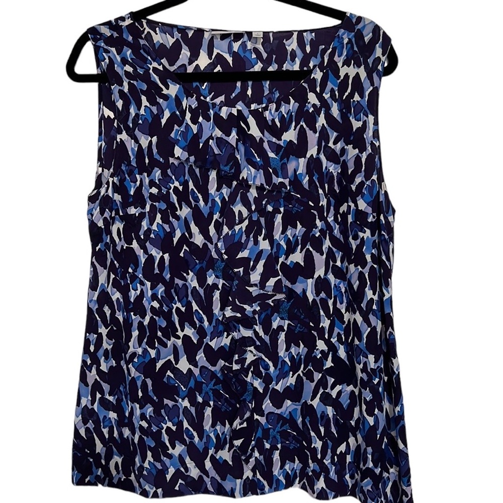 Halogen Sheer Silk Sleeveless Ruffled Front  Top with Side Zipper Size L